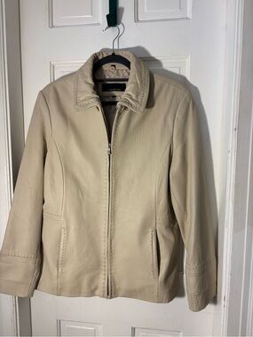 Jones New York Cream Leather Zip Jacket